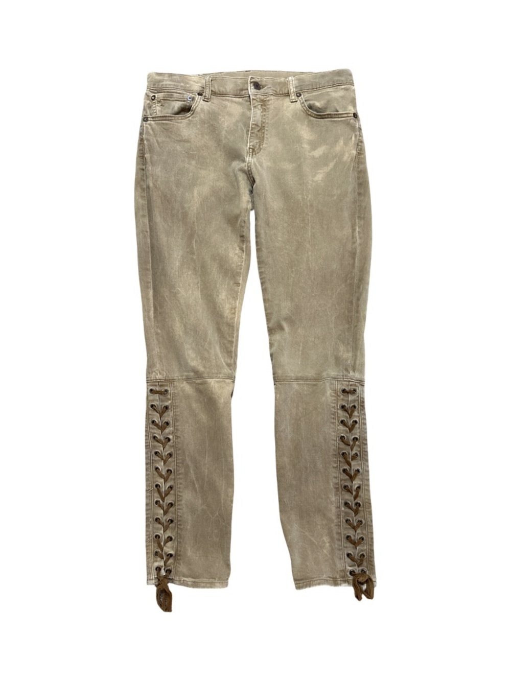 Polo Ralph Lauren Tompkins Skinny Jeans Women’s Sz 30 Lace Up Ankle Faded Tan